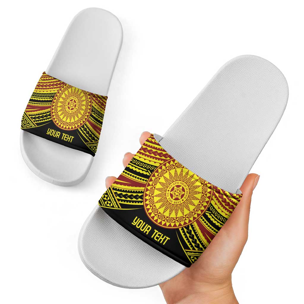 Personalised Tonga Ha apai High School Slide Sandals Ngatu Fonulei Pattern - Polynesian Pride