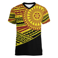 Personalised Tonga Ha apai High School Women V-Neck T-Shirt Ngatu Fonulei Pattern LT9 Female Gold - Polynesian Pride