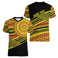 Personalised Tonga Ha apai High School Women V-Neck T-Shirt Ngatu Fonulei Pattern LT9 - Polynesian Pride