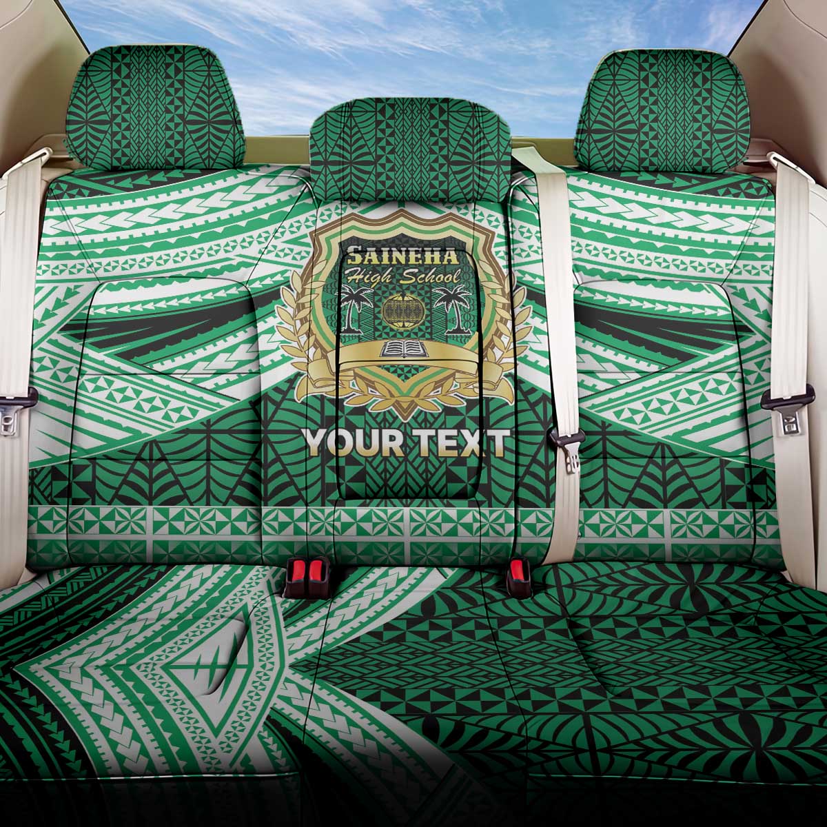Personalised Tonga Saineha High School Back Car Seat Cover Polynesian Ngatu Tribal