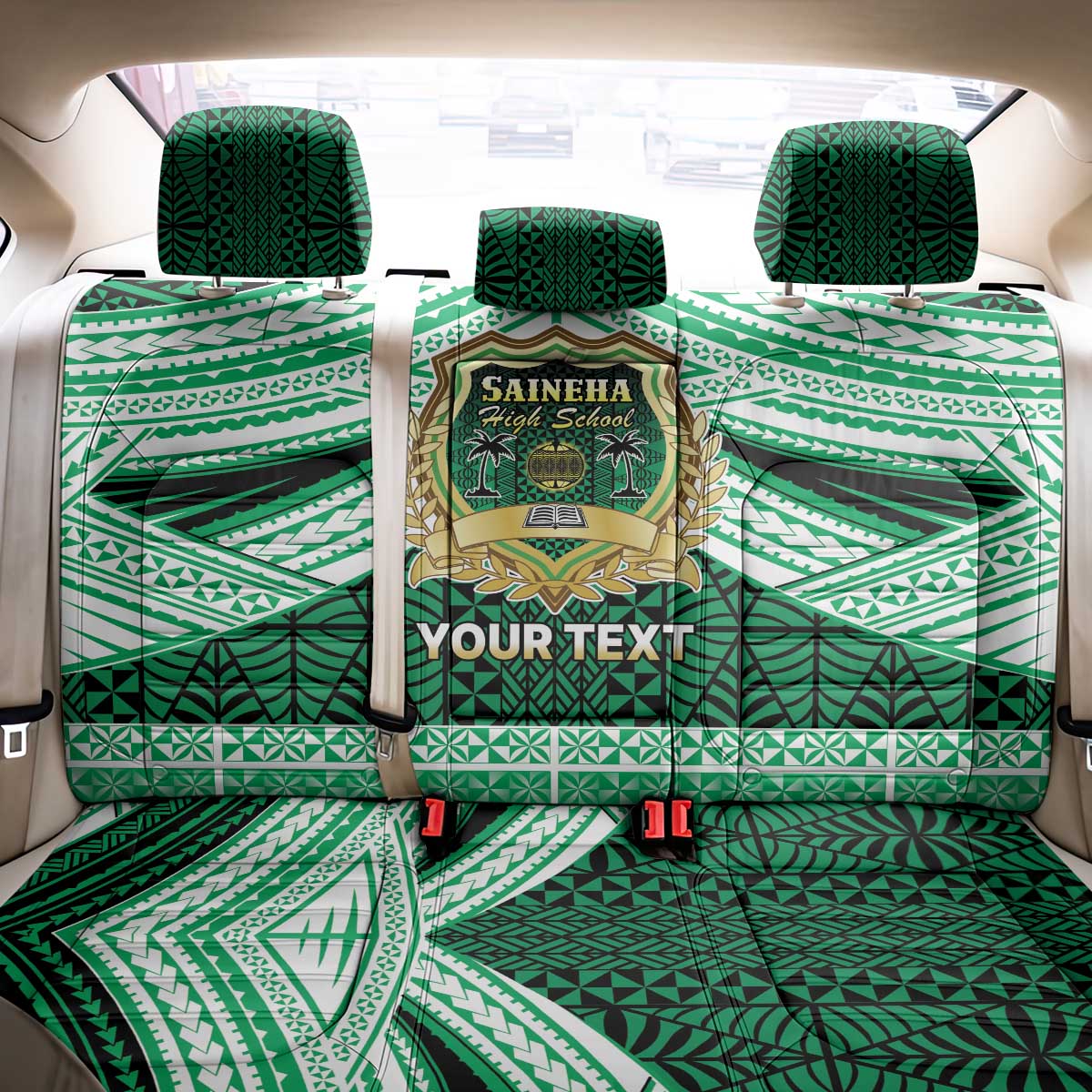Personalised Tonga Saineha High School Back Car Seat Cover Polynesian Ngatu Tribal