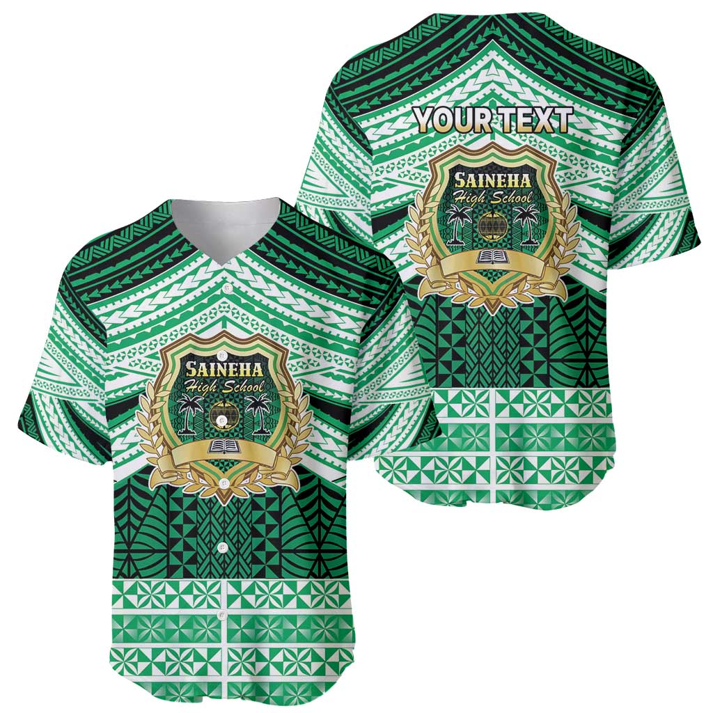Personalised Tonga Saineha High School Baseball Jersey Polynesian Ngatu Tribal