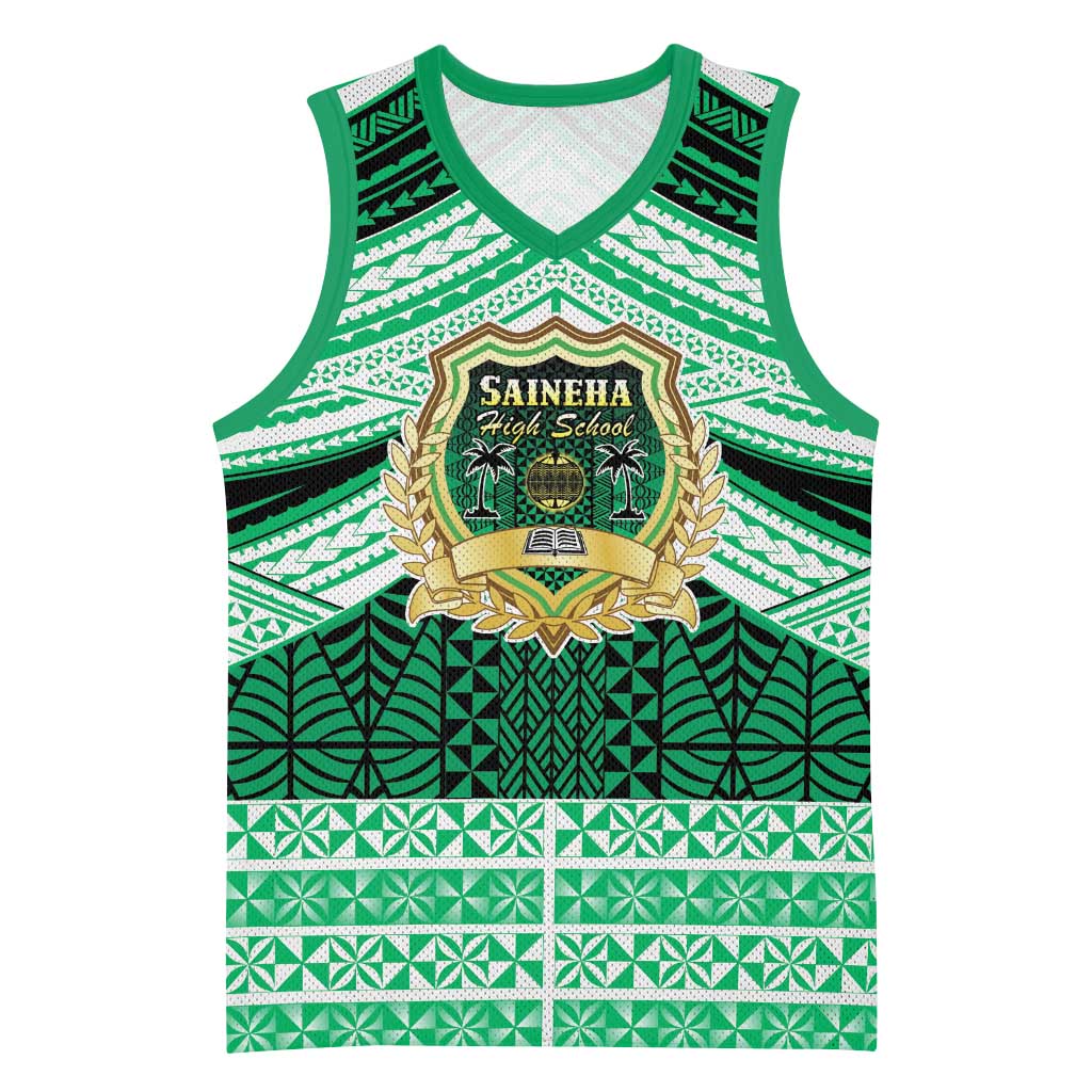 Personalised Tonga Saineha High School Basketball Jersey Polynesian Ngatu Tribal - Polynesian Pride