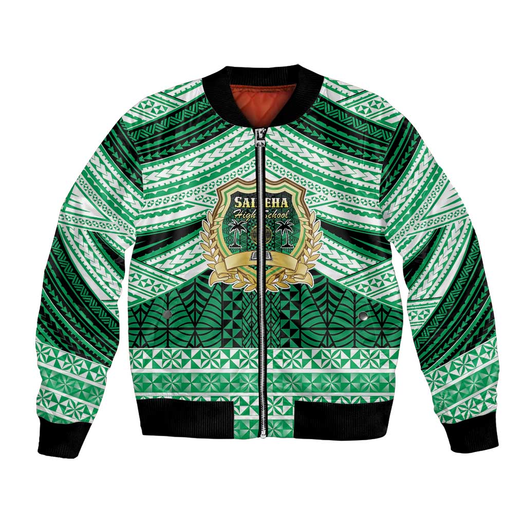 Personalised Tonga Saineha High School Bomber Jacket Polynesian Ngatu Tribal