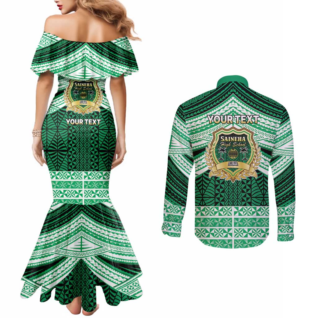 Personalised Tonga Saineha High School Couples Matching Mermaid Dress and Long Sleeve Button Shirt Polynesian Ngatu Tribal