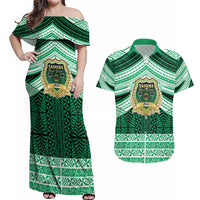 Personalised Tonga Saineha High School Couples Matching Off Shoulder Maxi Dress and Hawaiian Shirt Polynesian Ngatu Tribal