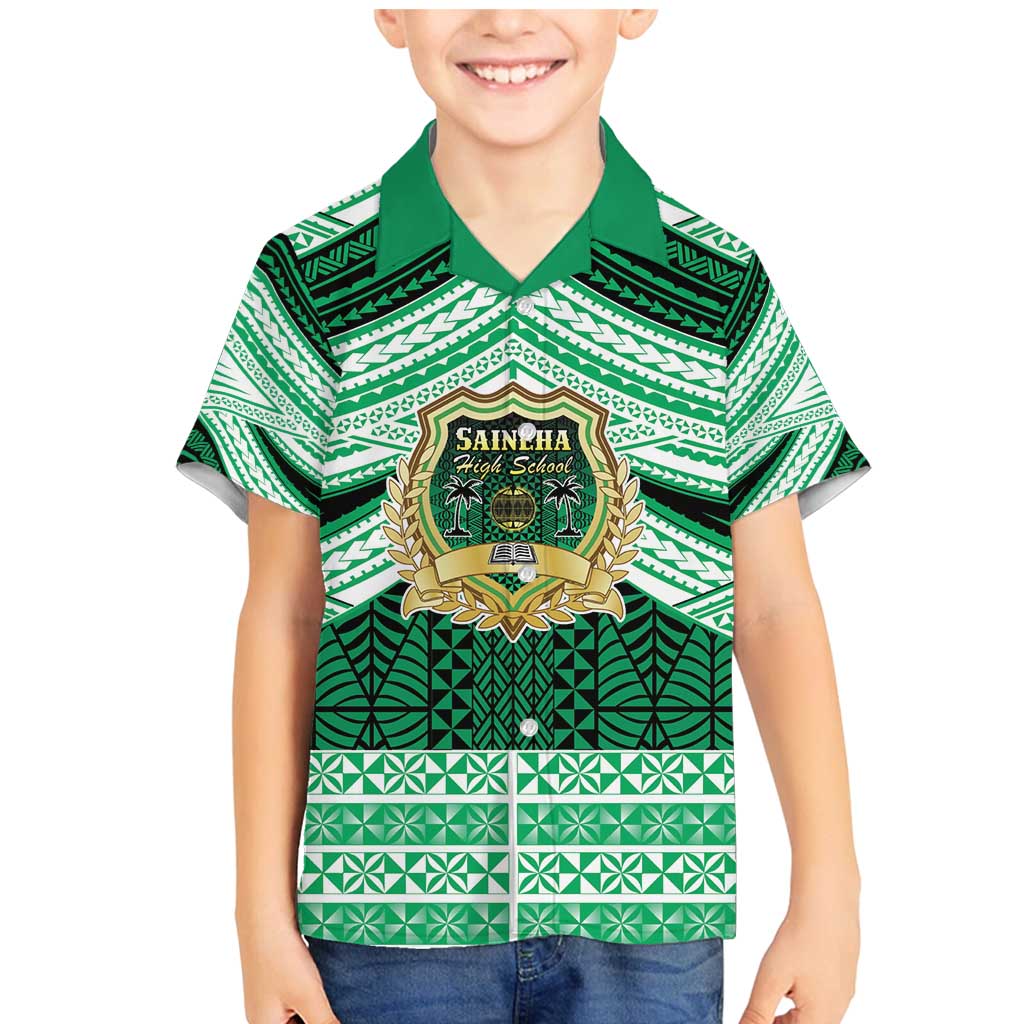 Personalised Tonga Saineha High School Family Matching Mermaid Dress and Hawaiian Shirt Polynesian Ngatu Tribal