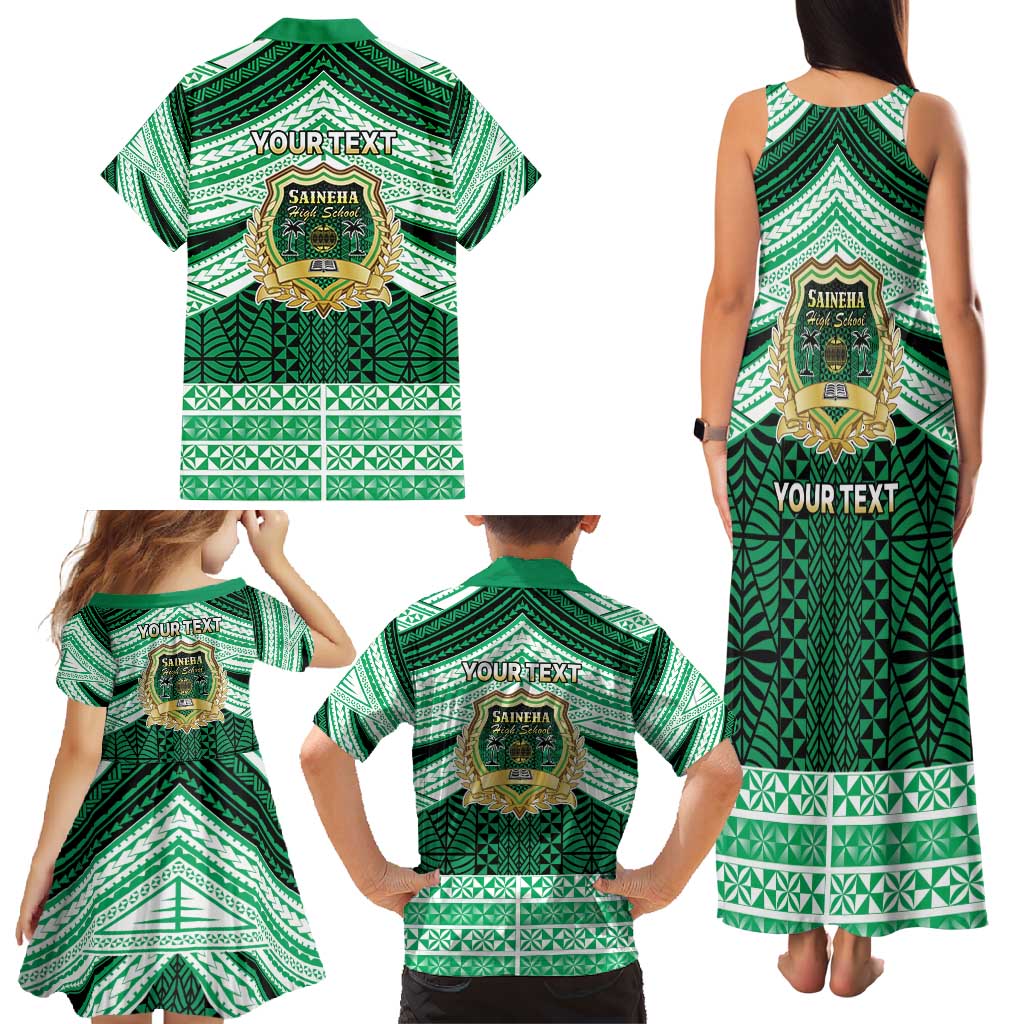 Personalised Tonga Saineha High School Family Matching Tank Maxi Dress and Hawaiian Shirt Polynesian Ngatu Tribal