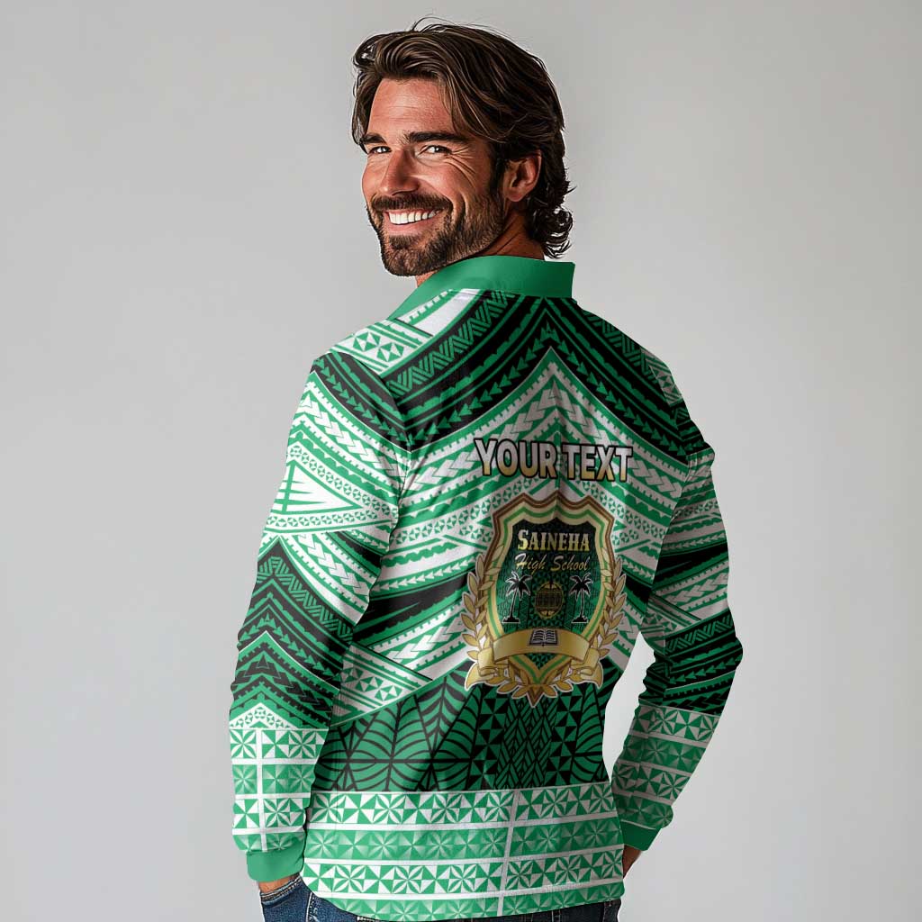 Personalised Tonga Saineha High School Long Sleeve Polo Shirt Polynesian Ngatu Tribal