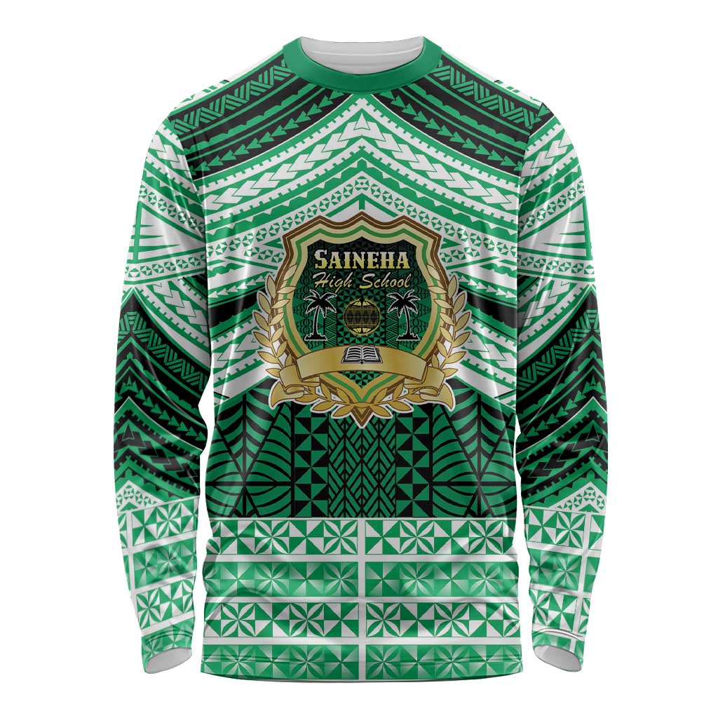 Personalised Tonga Saineha High School Long Sleeve Shirt Polynesian Ngatu Tribal
