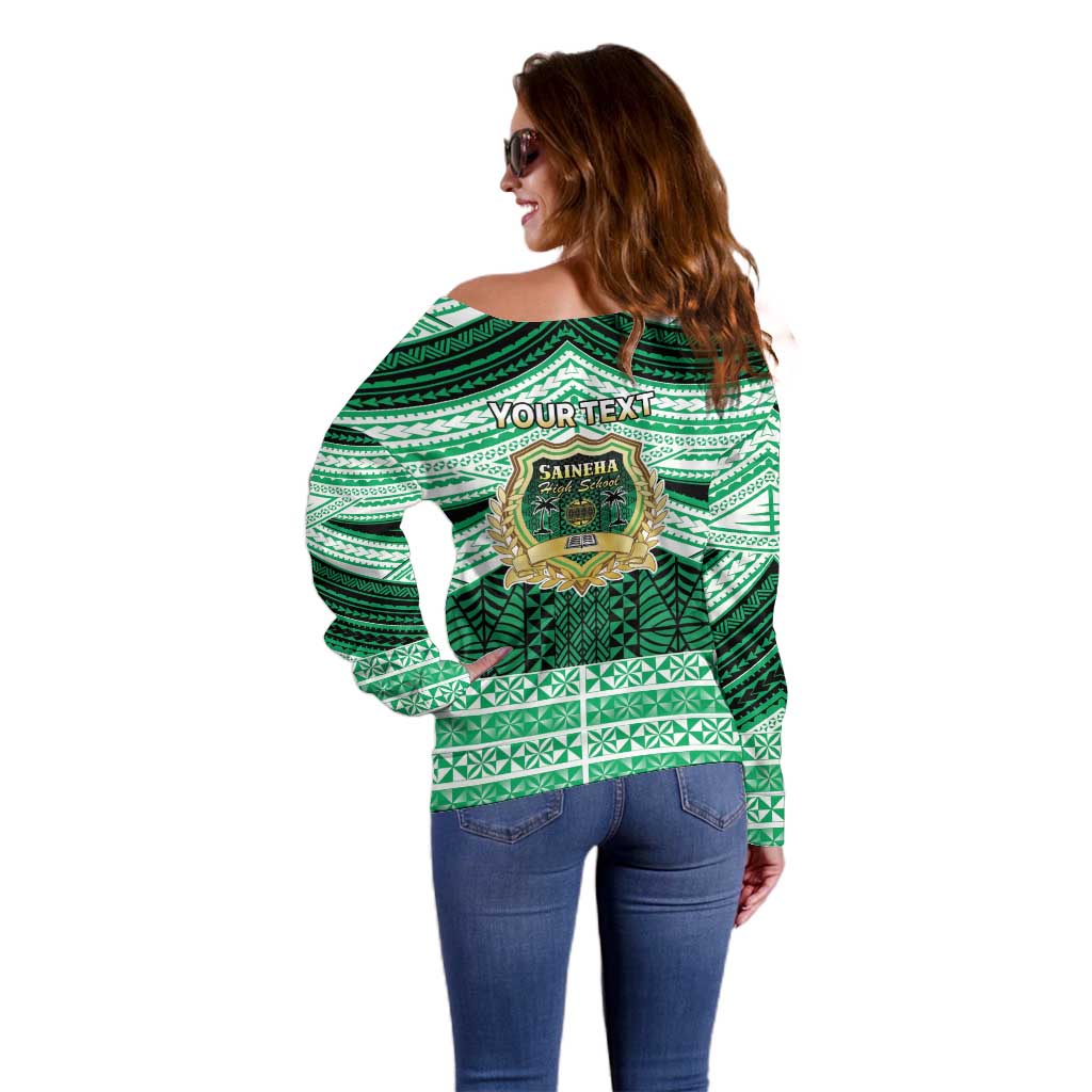 Personalised Tonga Saineha High School Off Shoulder Sweater Polynesian Ngatu Tribal
