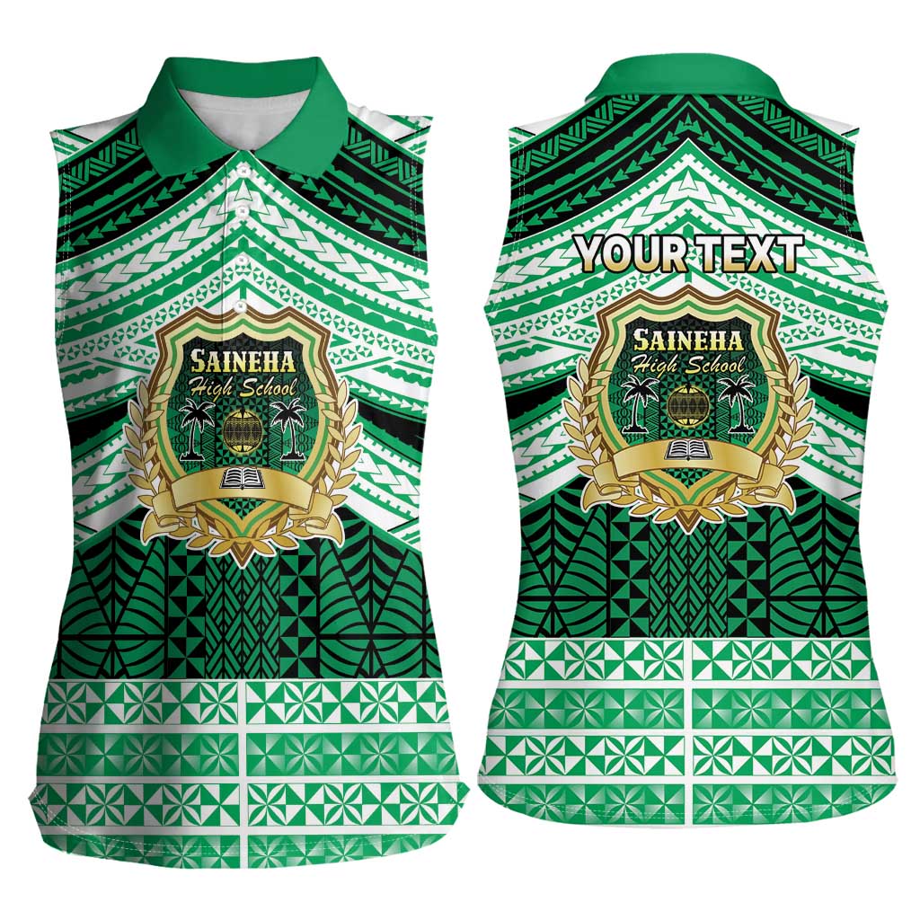 Personalised Tonga Saineha High School Women Sleeveless Polo Shirt Polynesian Ngatu Tribal