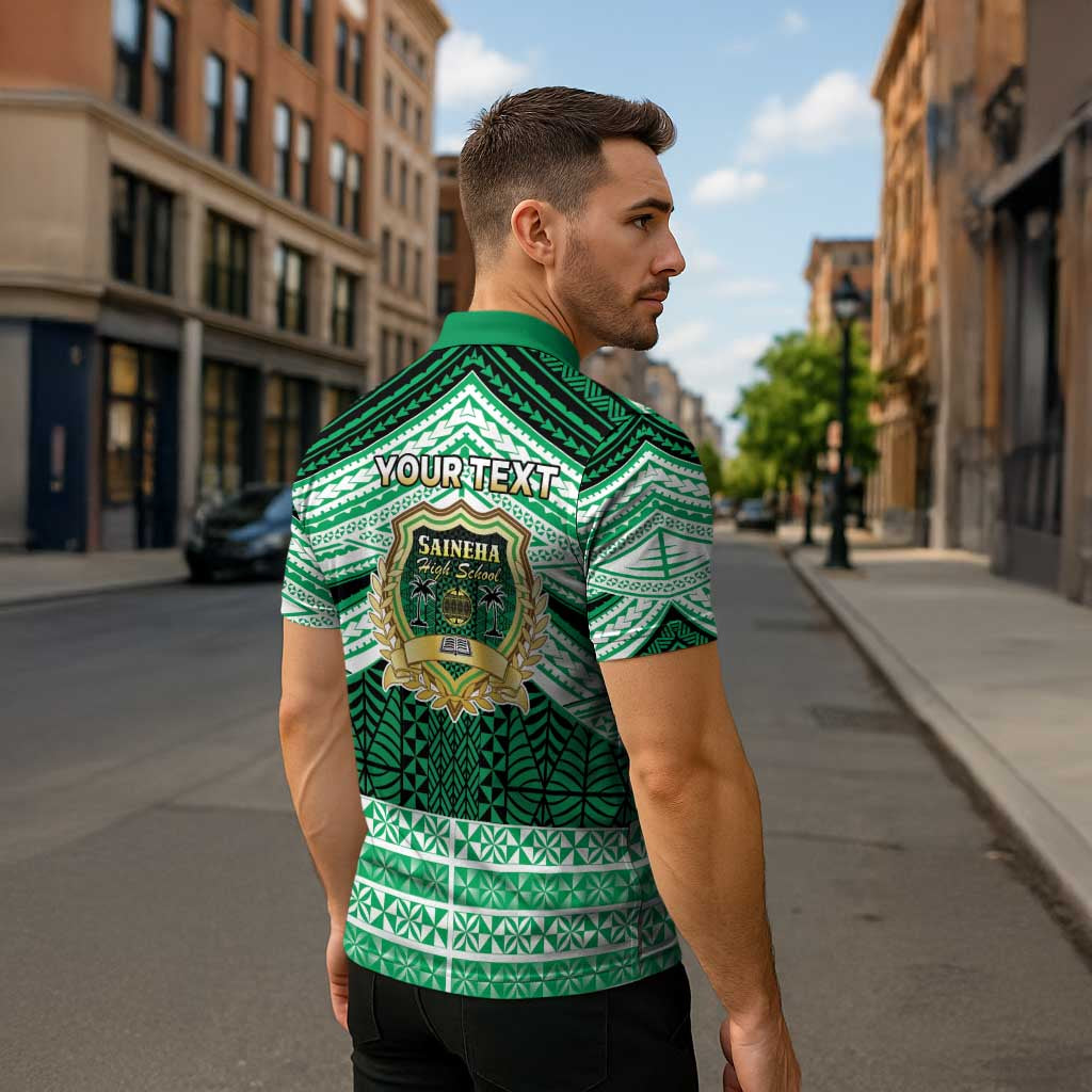 Personalised Tonga Saineha High School Zipper Polo Shirt Polynesian Ngatu Tribal - Polynesian Pride