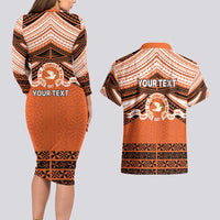 Personalised Tonga Tailulu College Couples Matching Long Sleeve Bodycon Dress and Hawaiian Shirt Polynesian Ngatu Tribal