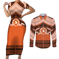 Personalised Tonga Tailulu College Couples Matching Short Sleeve Bodycon Dress and Long Sleeve Button Shirt Polynesian Ngatu Tribal