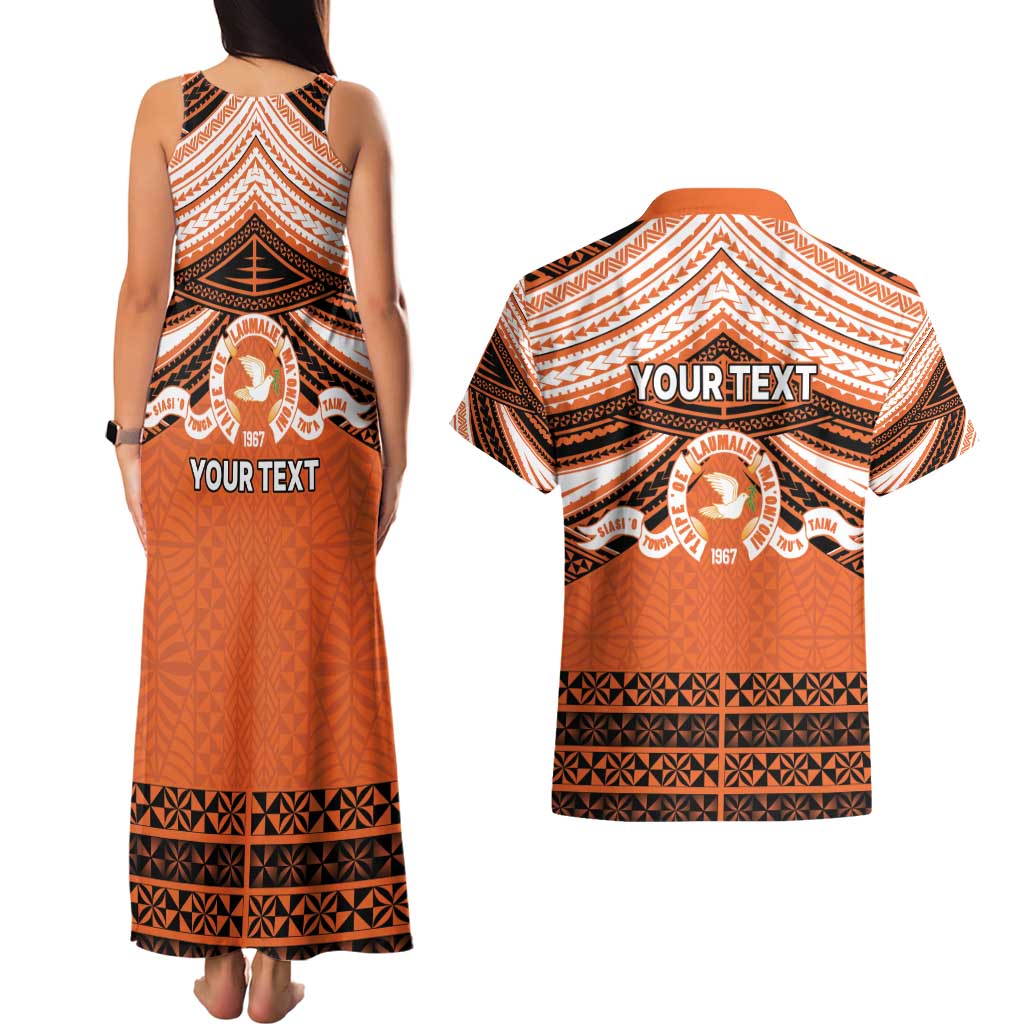 Personalised Tonga Tailulu College Couples Matching Tank Maxi Dress and Hawaiian Shirt Polynesian Ngatu Tribal