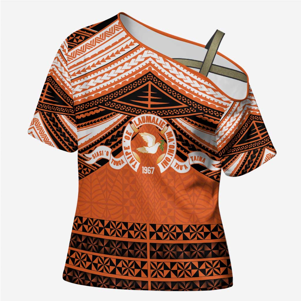 Personalised Tonga Tailulu College Cross Shoulder Shirt Polynesian Ngatu Tribal - Polynesian Pride