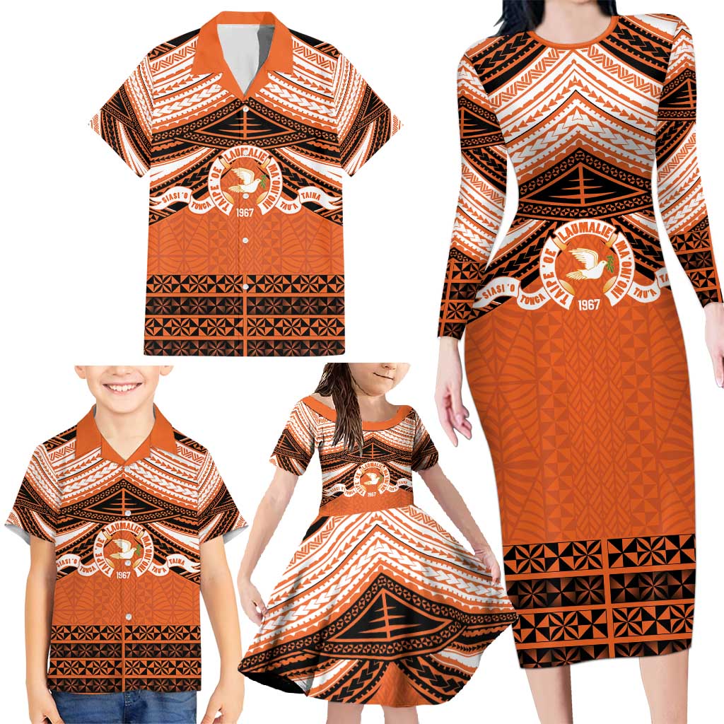 Personalised Tonga Tailulu College Family Matching Long Sleeve Bodycon Dress and Hawaiian Shirt Polynesian Ngatu Tribal