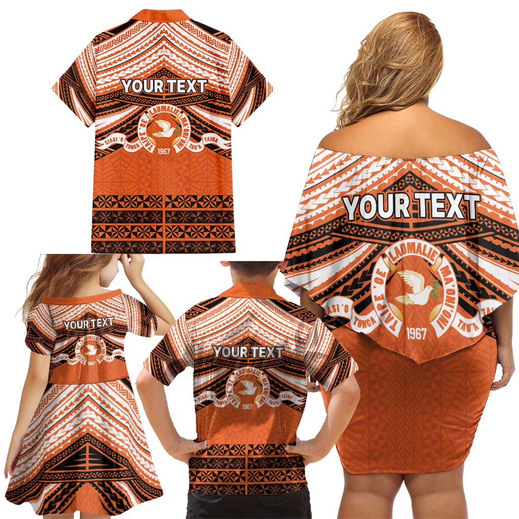Personalised Tonga Tailulu College Family Matching Off Shoulder Short Dress and Hawaiian Shirt Polynesian Ngatu Tribal