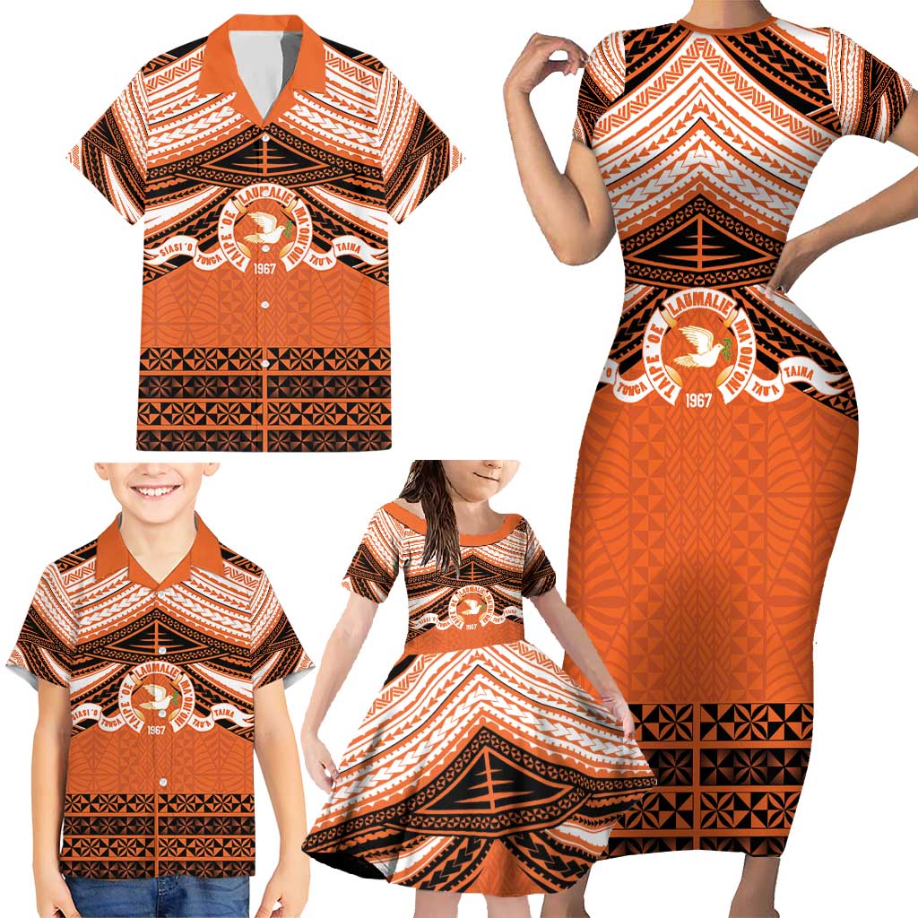 Personalised Tonga Tailulu College Family Matching Short Sleeve Bodycon Dress and Hawaiian Shirt Polynesian Ngatu Tribal