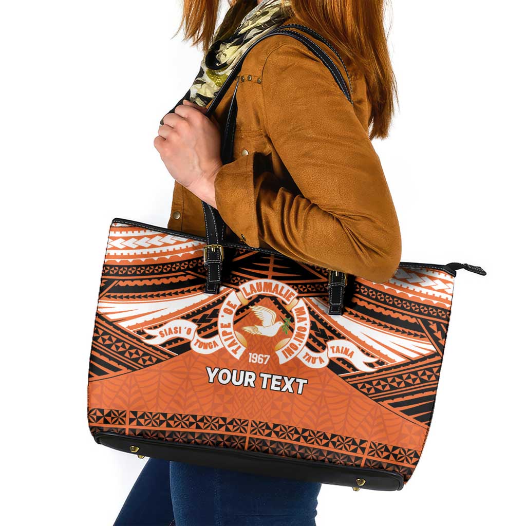 Personalised Tonga Tailulu College Leather Tote Bag Polynesian Ngatu Tribal