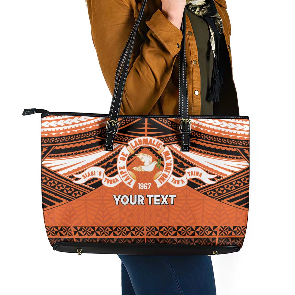 Personalised Tonga Tailulu College Leather Tote Bag Polynesian Ngatu Tribal