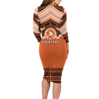 Personalised Tonga Tailulu College Long Sleeve Bodycon Dress Polynesian Ngatu Tribal