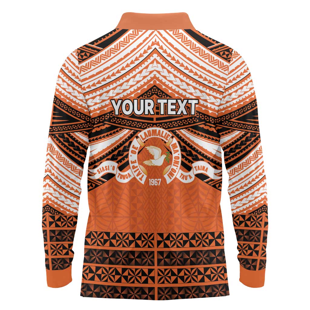 Personalised Tonga Tailulu College Long Sleeve Polo Shirt Polynesian Ngatu Tribal