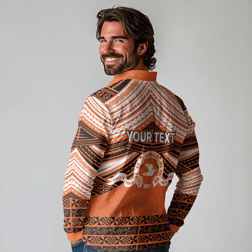 Personalised Tonga Tailulu College Long Sleeve Polo Shirt Polynesian Ngatu Tribal