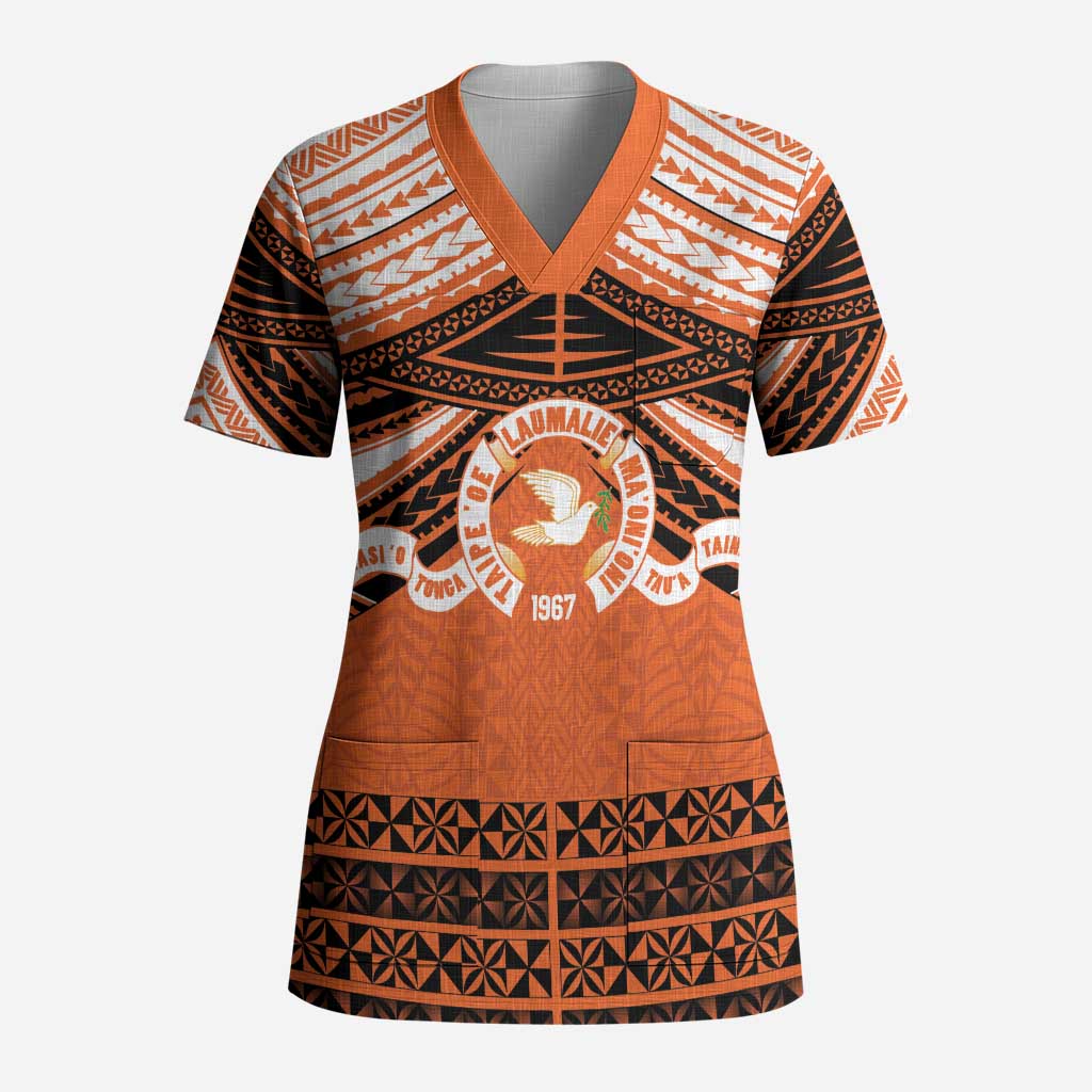 Personalised Tonga Tailulu College Scrub Top Polynesian Ngatu Tribal - Polynesian Pride