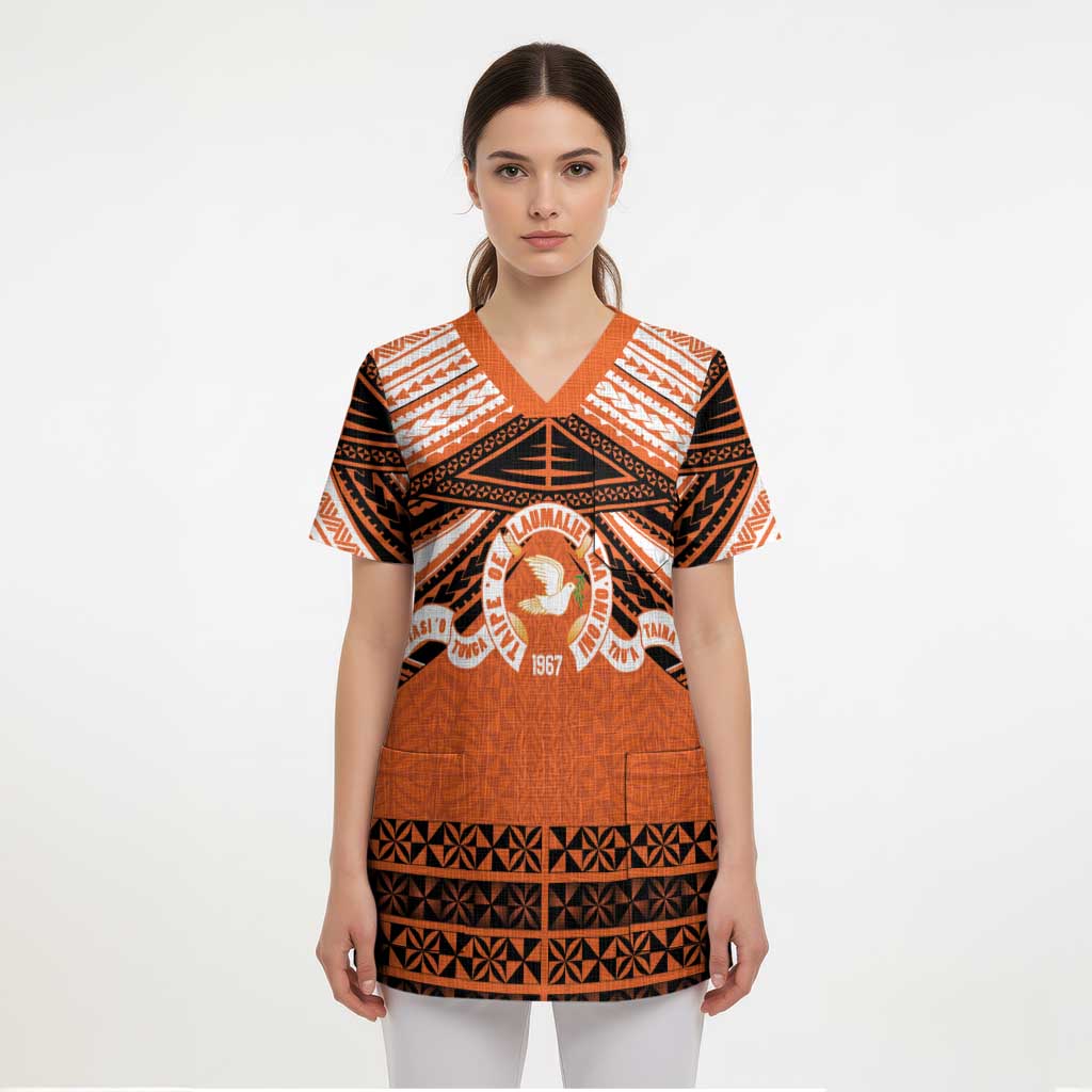 Personalised Tonga Tailulu College Scrub Top Polynesian Ngatu Tribal - Polynesian Pride