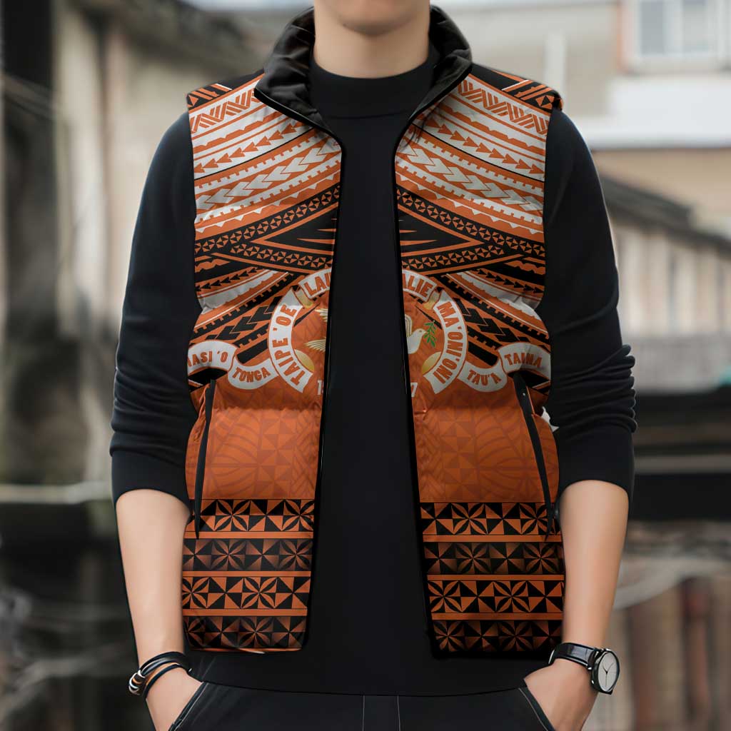 Personalised Tonga Tailulu College Sleeveless Puffer Jacket Polynesian Ngatu Tribal - Polynesian Pride