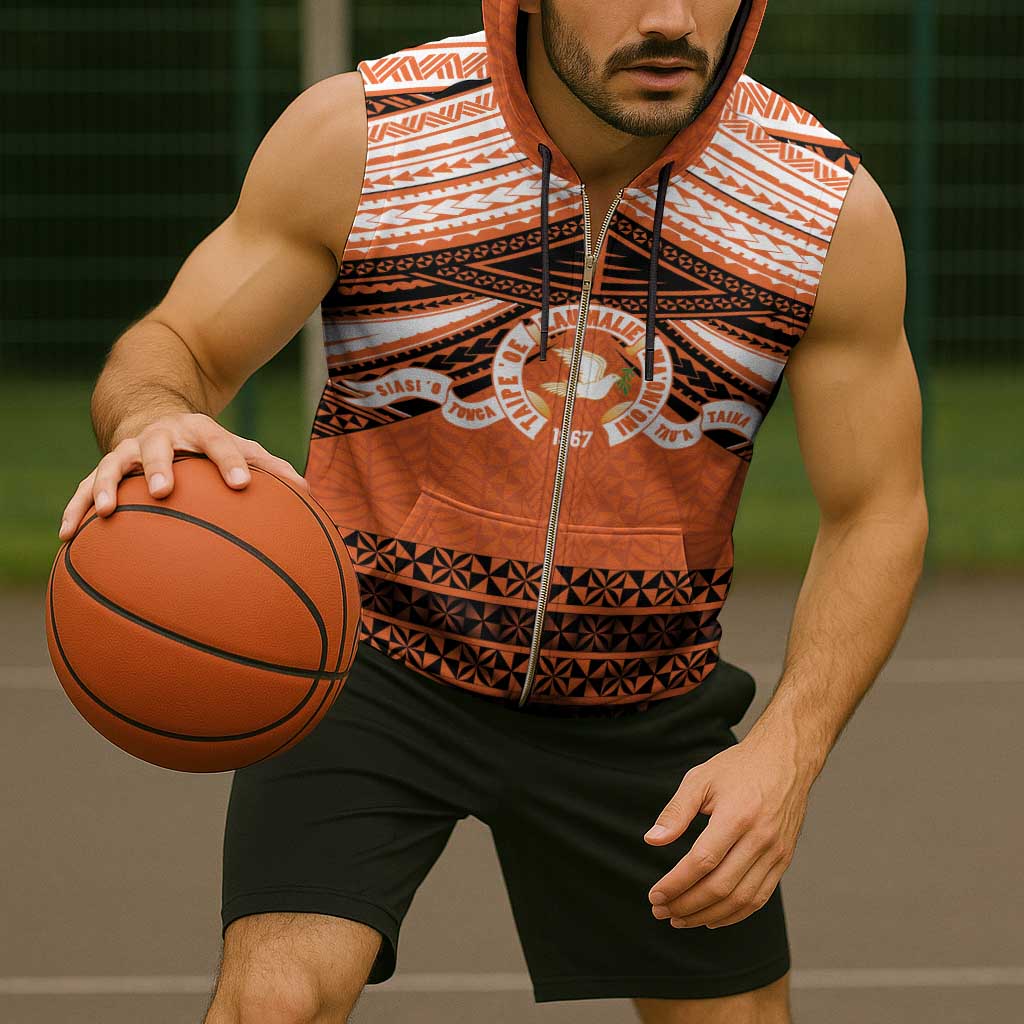 Personalised Tonga Tailulu College Sleeveless Zip Hoodie Polynesian Ngatu Tribal - Polynesian Pride
