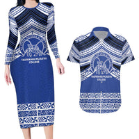 Personalised Tonga Taufa'ahau Pilolevu College Couples Matching Long Sleeve Bodycon Dress and Hawaiian Shirt Polynesian Ngatu Tribal