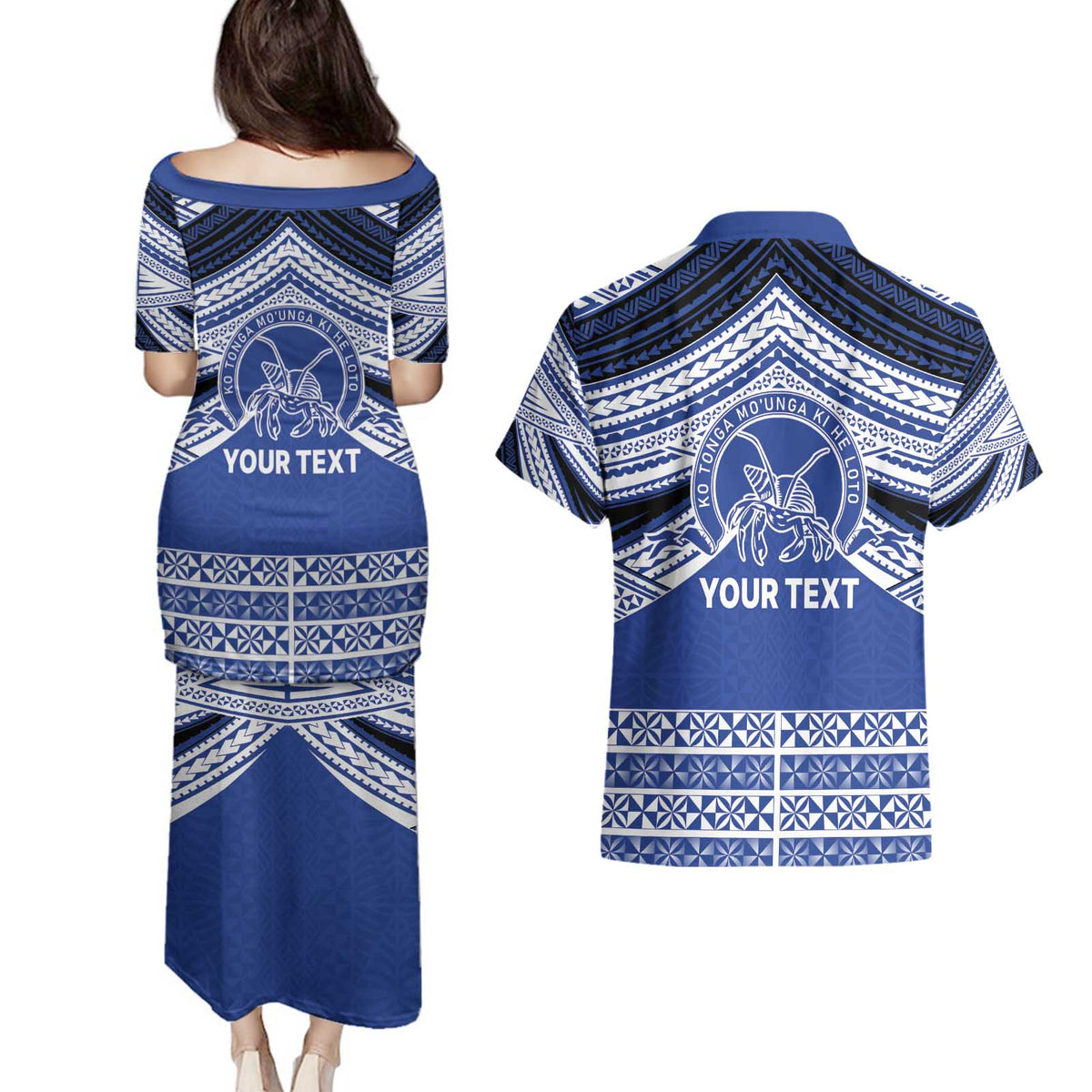 Personalised Tonga Taufa'ahau Pilolevu College Couples Matching Puletasi and Hawaiian Shirt Polynesian Ngatu Tribal