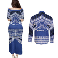 Personalised Tonga Taufa'ahau Pilolevu College Couples Matching Puletasi and Long Sleeve Button Shirt Polynesian Ngatu Tribal