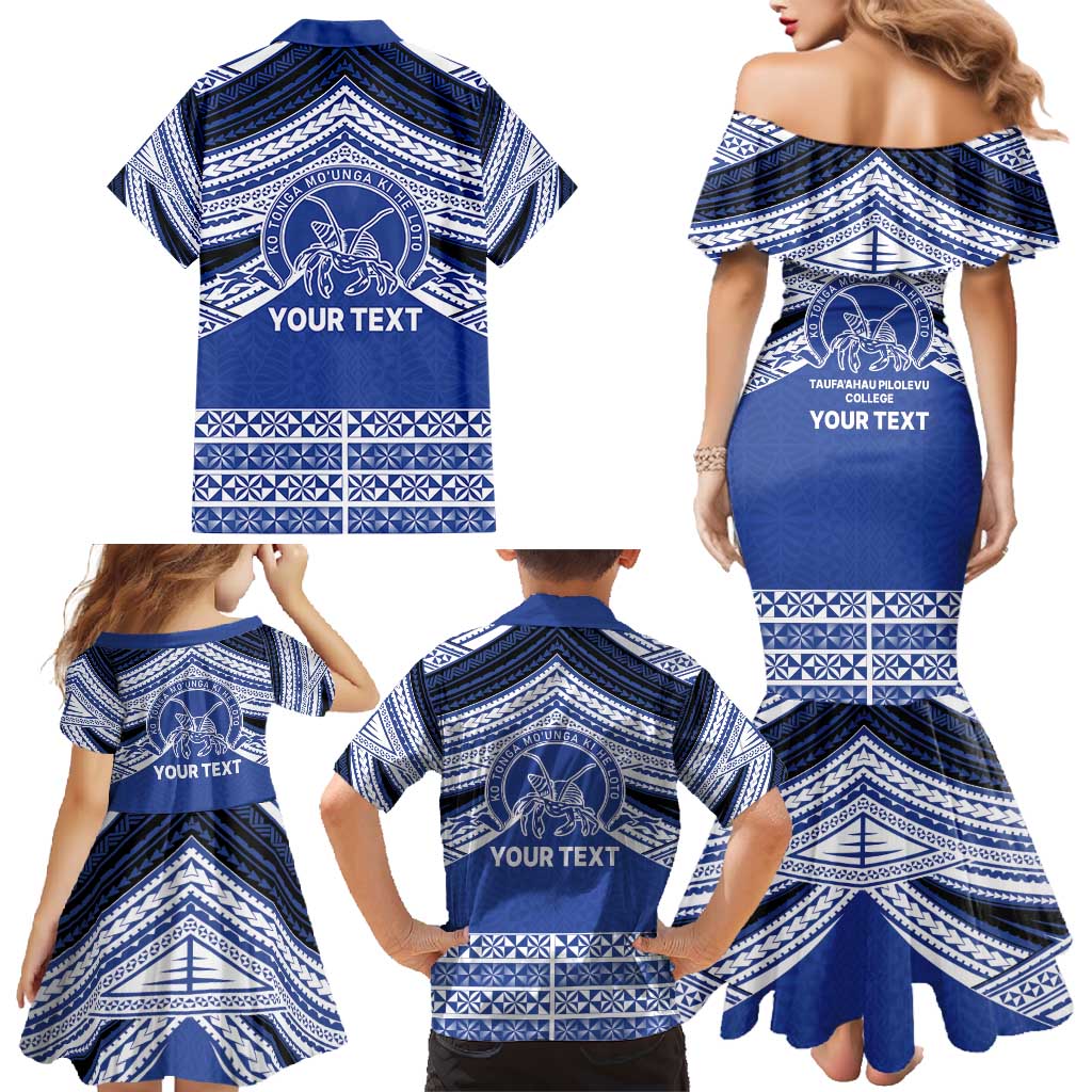 Personalised Tonga Taufa'ahau Pilolevu College Family Matching Mermaid Dress and Hawaiian Shirt Polynesian Ngatu Tribal