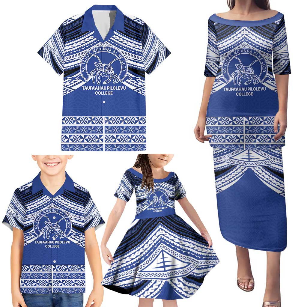 Personalised Tonga Taufa'ahau Pilolevu College Family Matching Puletasi and Hawaiian Shirt Polynesian Ngatu Tribal