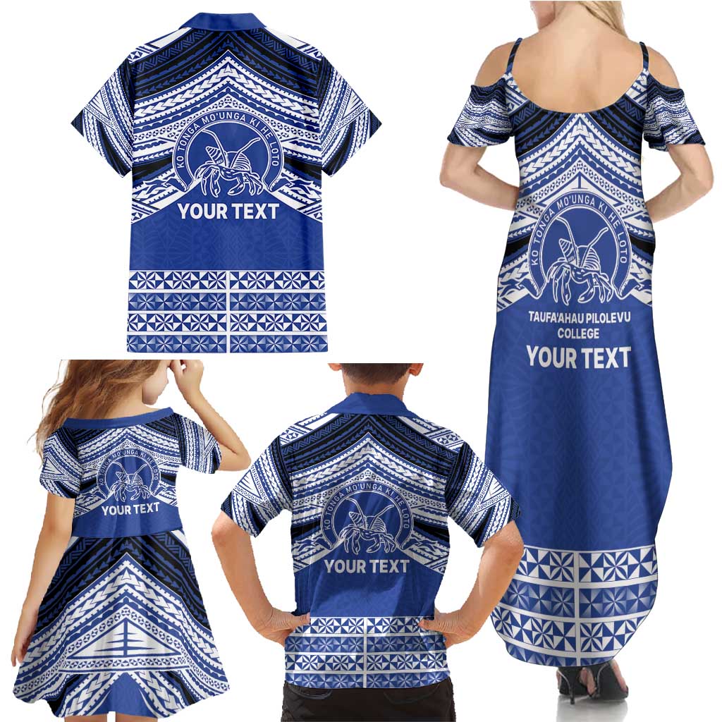 Personalised Tonga Taufa'ahau Pilolevu College Family Matching Summer Maxi Dress and Hawaiian Shirt Polynesian Ngatu Tribal