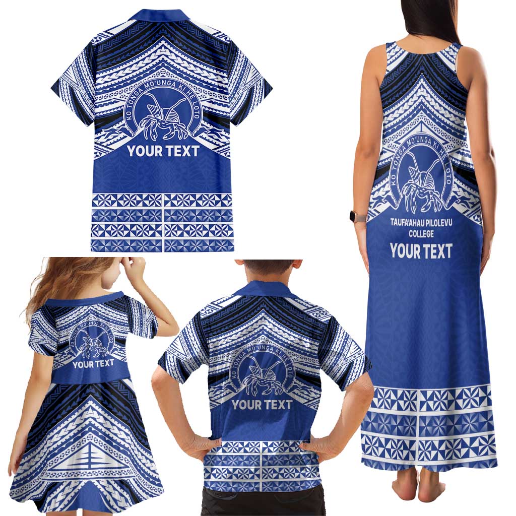 Personalised Tonga Taufa'ahau Pilolevu College Family Matching Tank Maxi Dress and Hawaiian Shirt Polynesian Ngatu Tribal