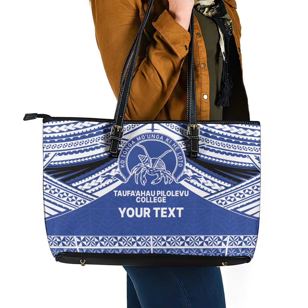 Personalised Tonga Taufa'ahau Pilolevu College Leather Tote Bag Polynesian Ngatu Tribal