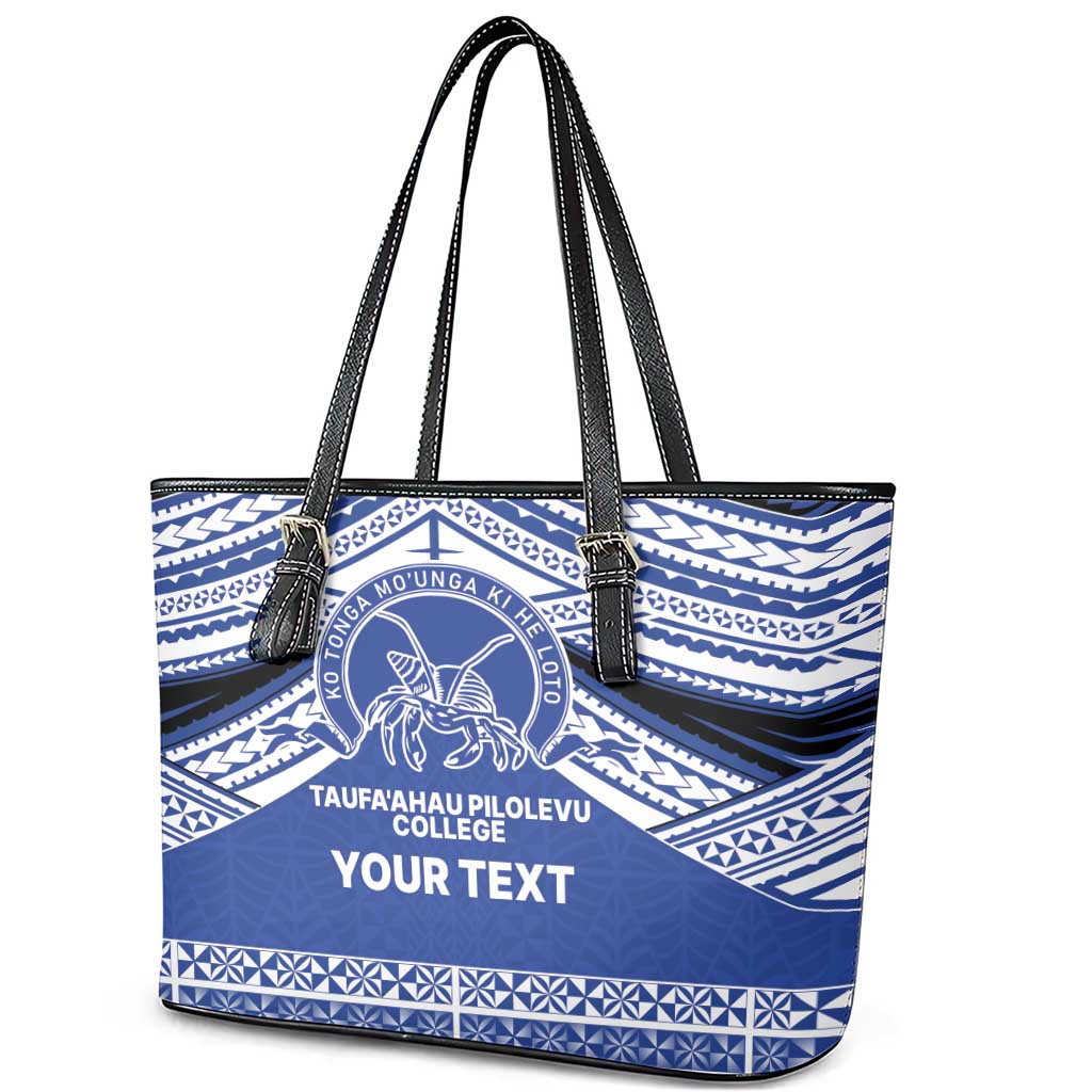 Personalised Tonga Taufa'ahau Pilolevu College Leather Tote Bag Polynesian Ngatu Tribal