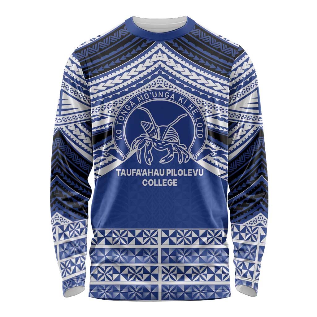Personalised Tonga Taufa'ahau Pilolevu College Long Sleeve Shirt Polynesian Ngatu Tribal