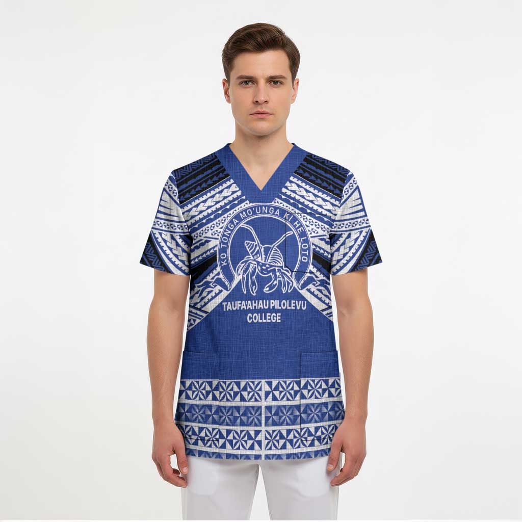 Personalised Tonga Taufa'ahau Pilolevu College Scrub Top Polynesian Ngatu Tribal - Polynesian Pride