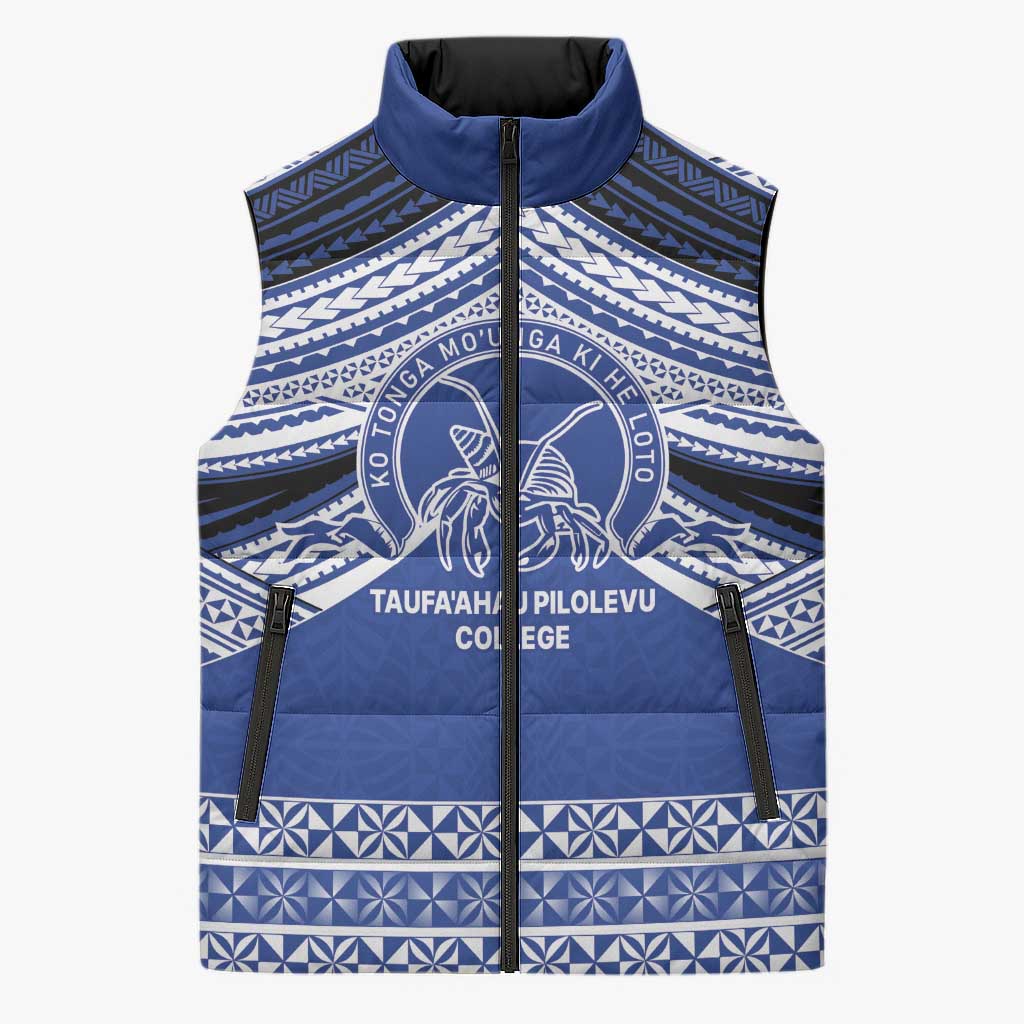 Personalised Tonga Taufa'ahau Pilolevu College Sleeveless Puffer Jacket Polynesian Ngatu Tribal - Polynesian Pride