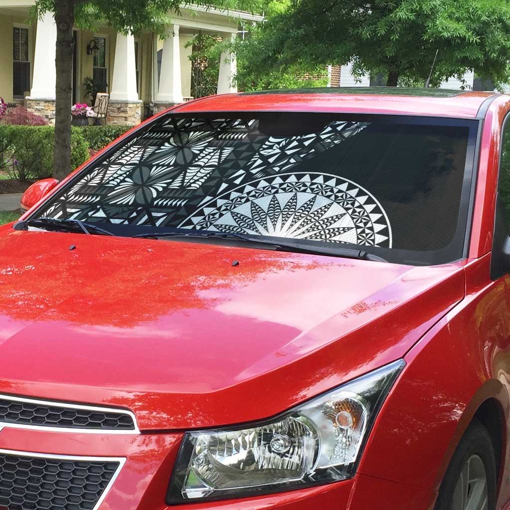 Black Tongan Ngatu Fonulei Pattern Auto Sun Shade - Polynesian Pride