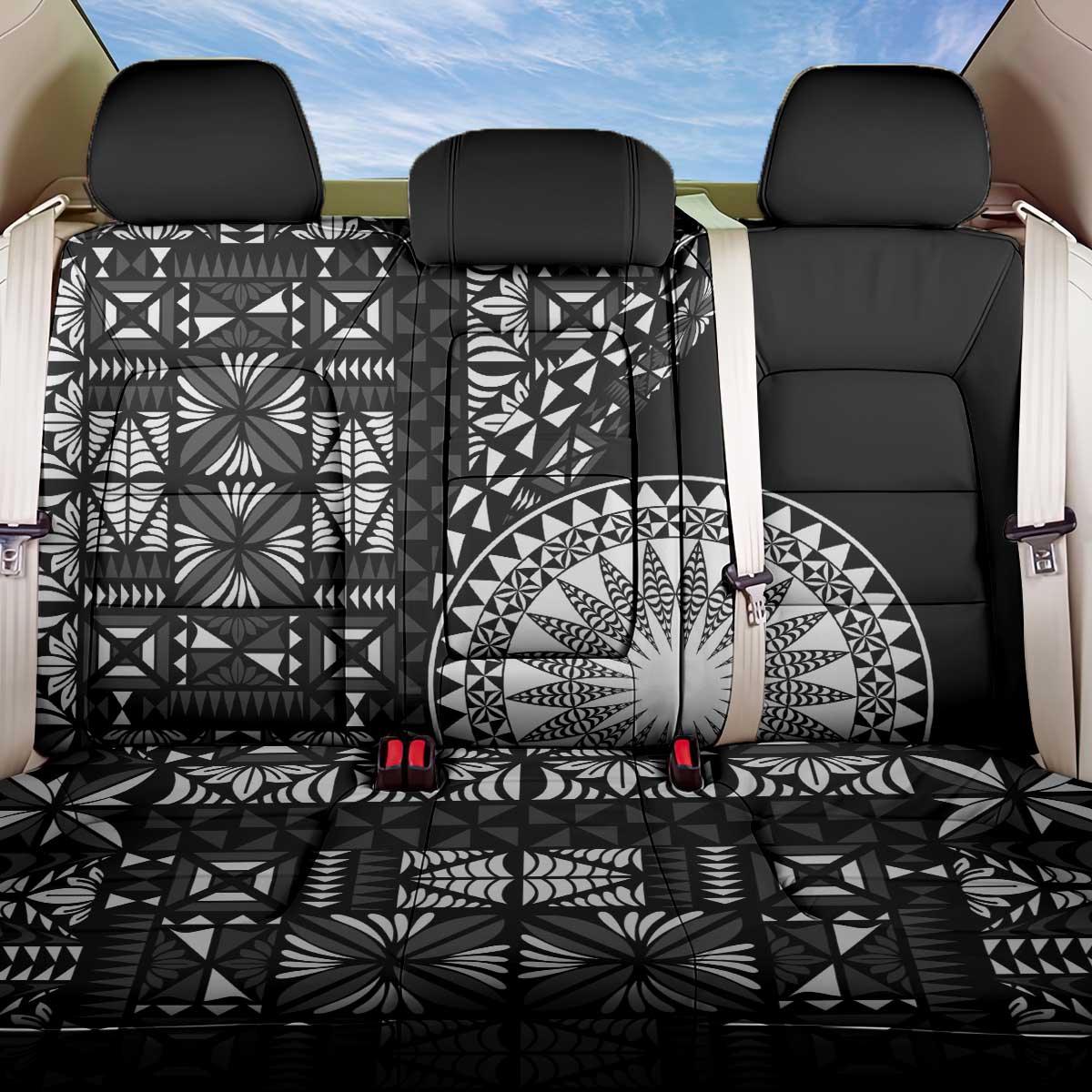 Black Tongan Ngatu Fonulei Pattern Back Car Seat Cover