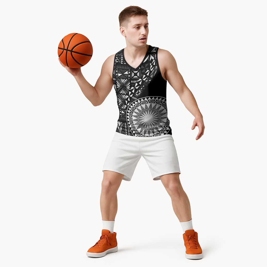 Black Tongan Ngatu Fonulei Pattern Basketball Jersey - Polynesian Pride