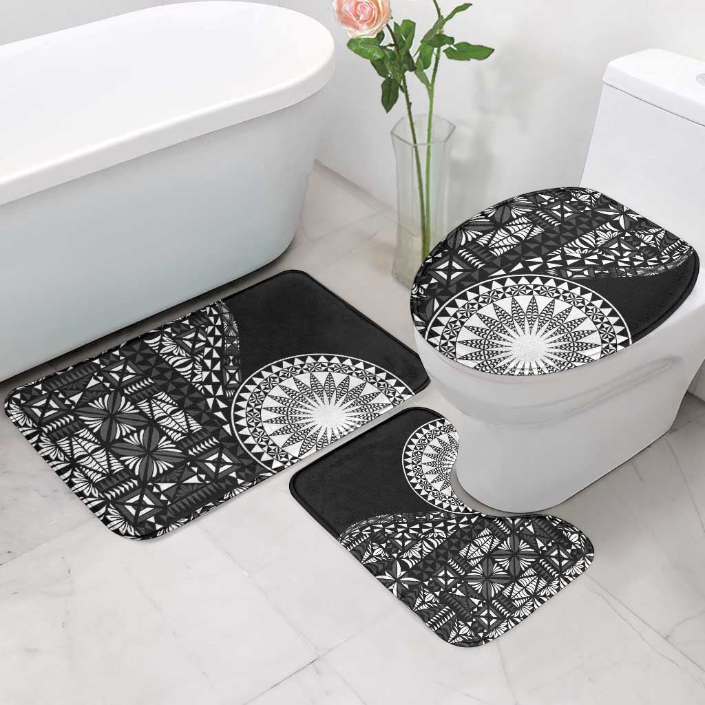 Black Tongan Ngatu Fonulei Pattern Bathroom Set - Polynesian Pride