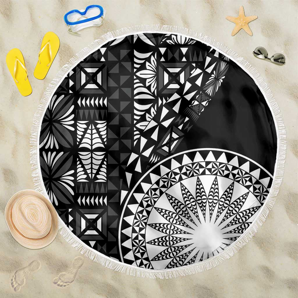 Black Tongan Ngatu Fonulei Pattern Beach Blanket